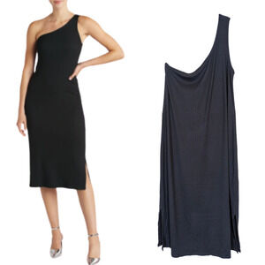 41 HAWTHORN Stitch Fix Black One Shoulder Fitted Knit Midi Dress Women's Plus 2X